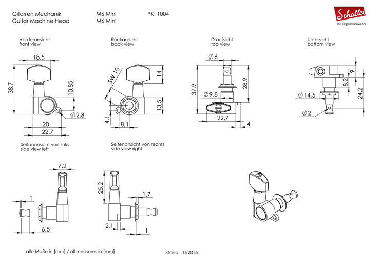 Schaller M6 Mini Machine Heads - 6 In Line Set