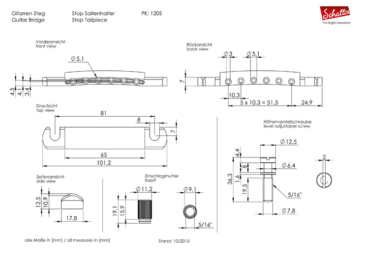 Schaller Stop Tailpiece Dimensions