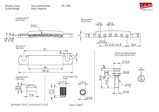 Schaller Stop Tailpiece Dimensions