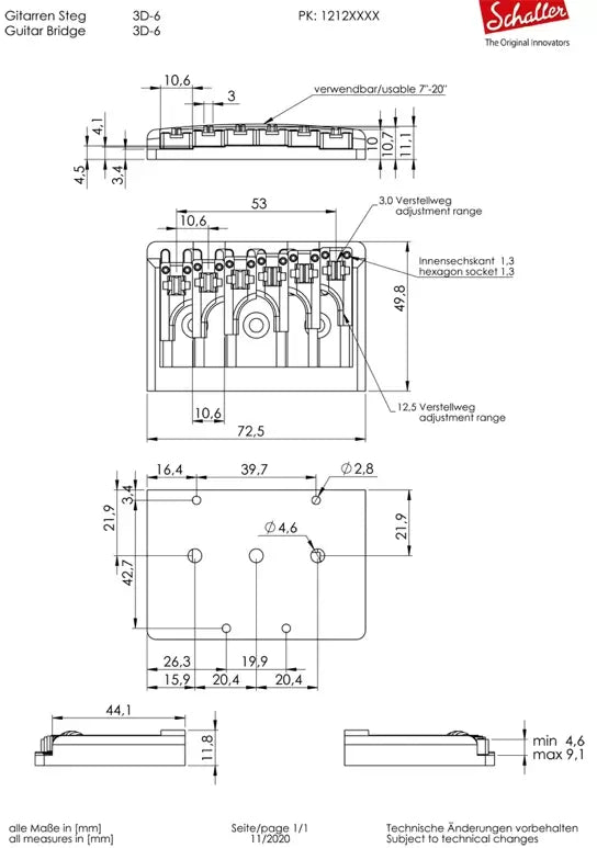Schaller 3D Guitar Bridge