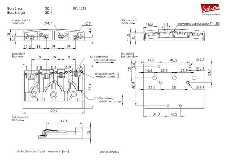 Schaller 3D 4 String Bass Bridge