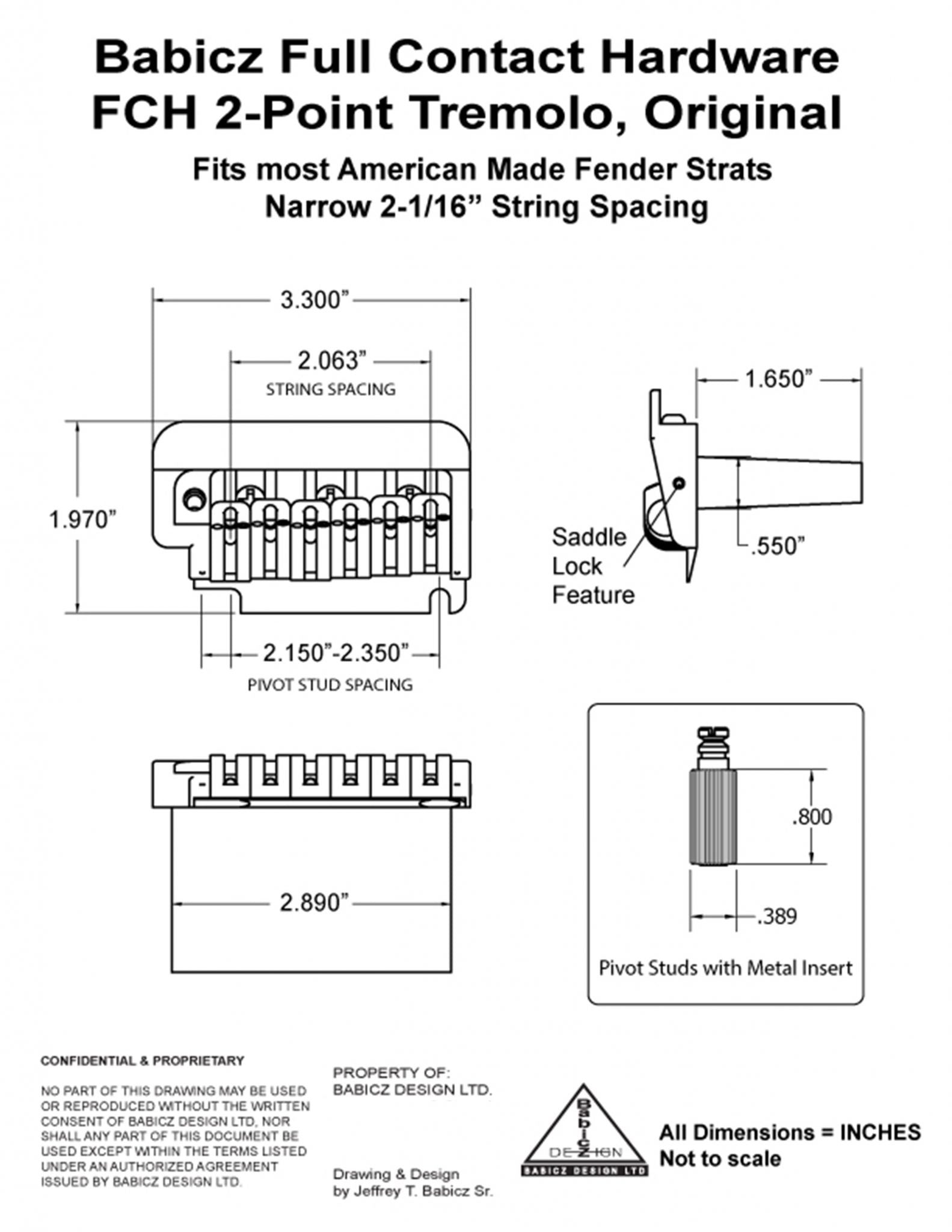 Babicz FCH Original Series 2 Point Tremolo Dimensions