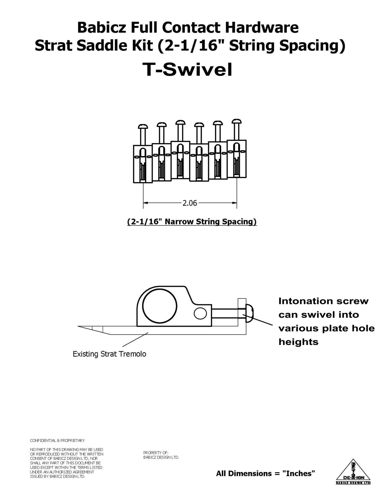 Babicz FCH T-Swivel Saddle Kit Dimensions