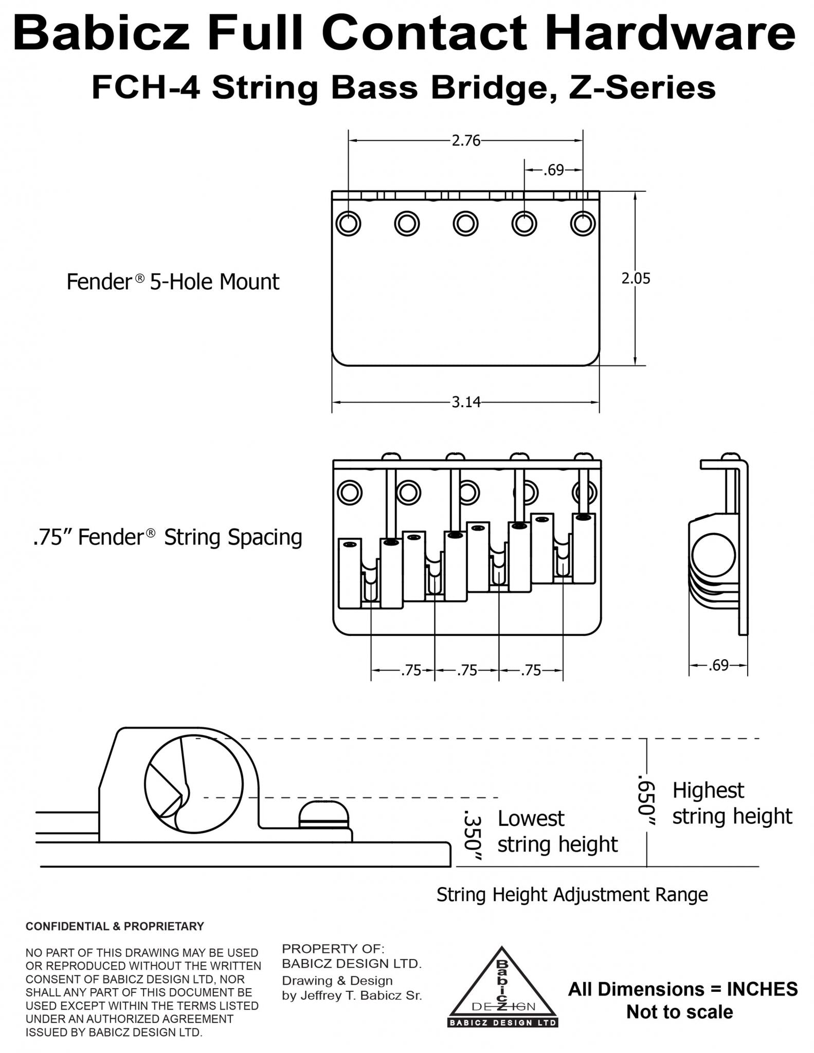 Babicz FCH-4 String Bass Bridge, Z-Series