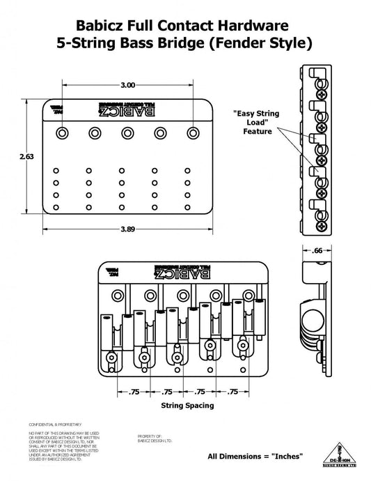 Babicz FCH-5 String Original Series Bridge Dimensions