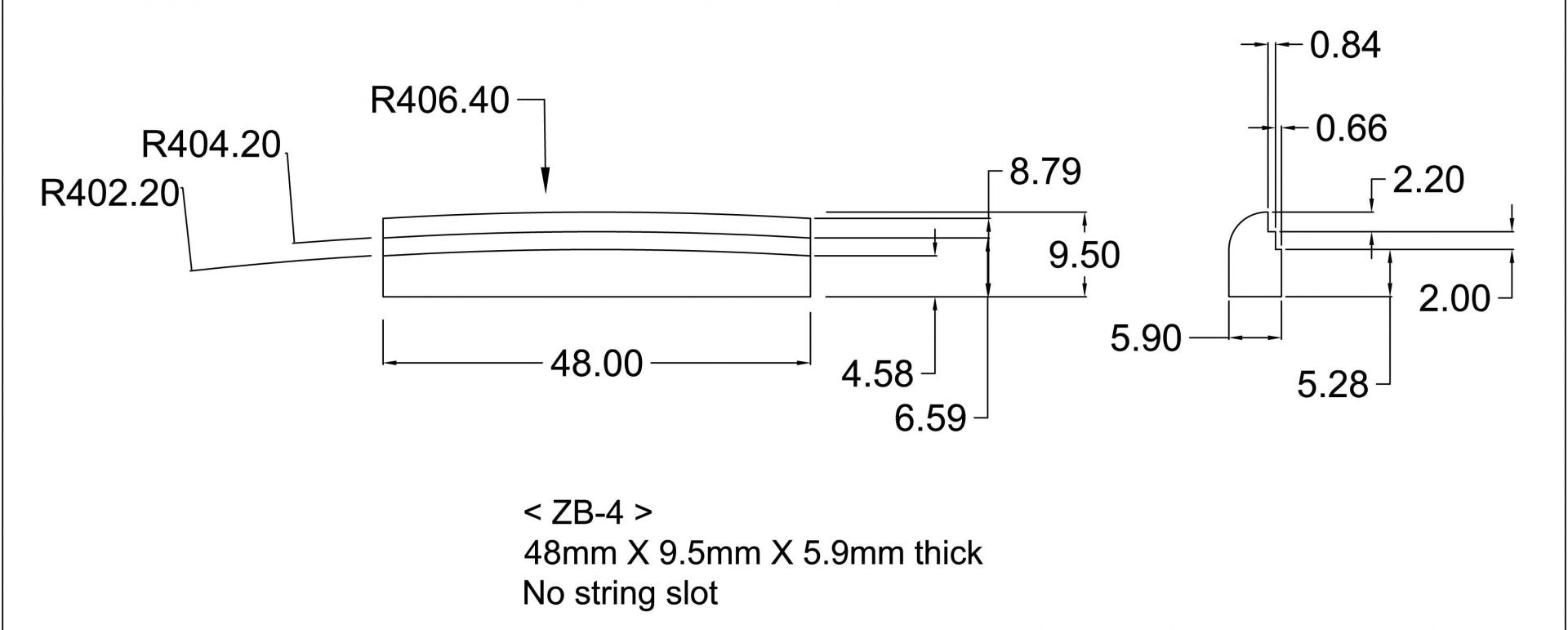 Zero Glide - ZB-4 Unslotted Replacement Nut for Guitars
