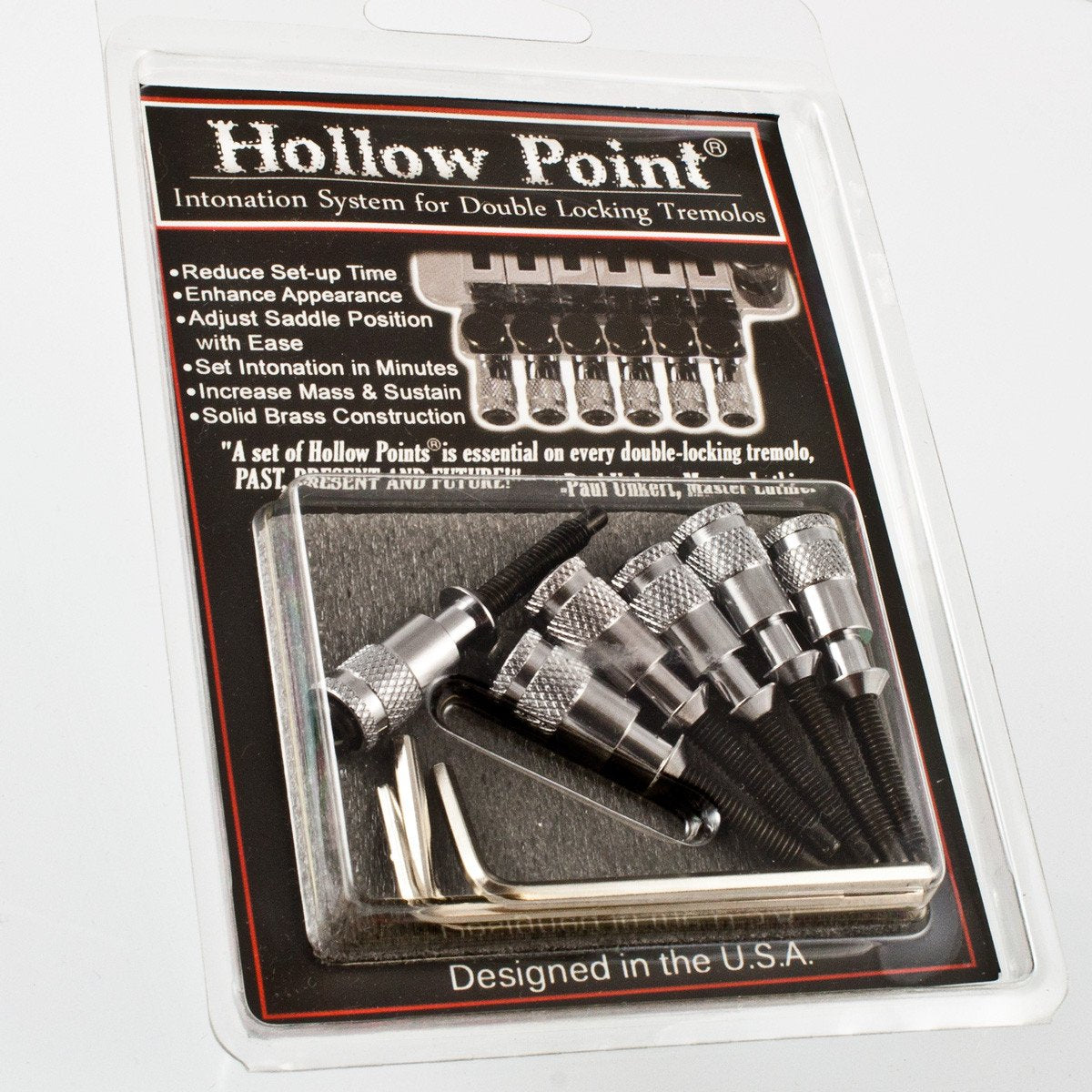 Hollow Point® intonation system for double locking Floyd Rose® style and Ibanez® Edge tremolos.
