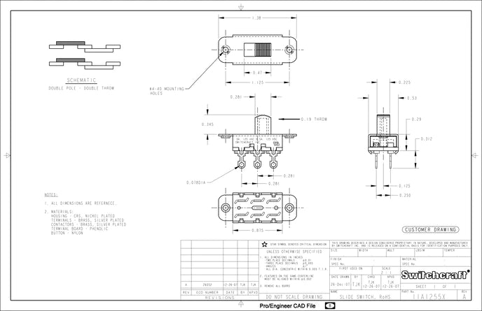 Switchcraft On-On Slide Switch