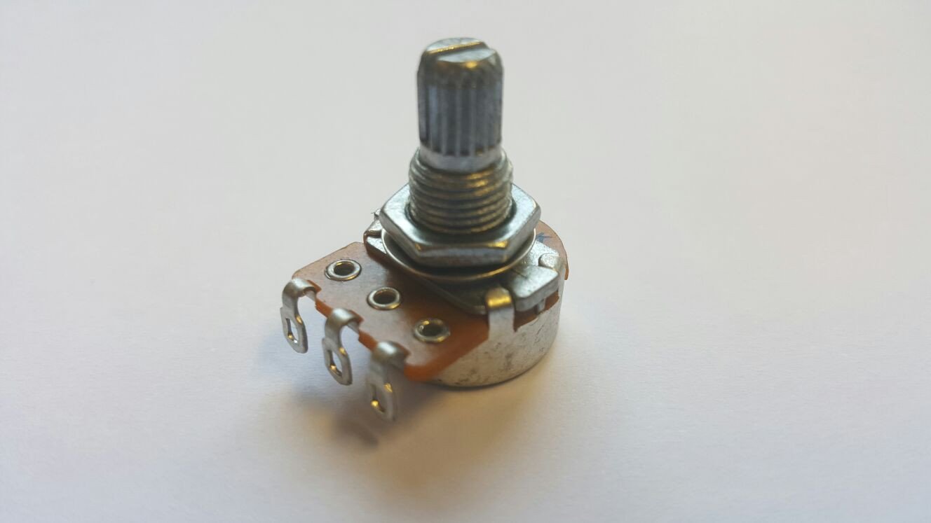 Potentiometer - 500K mini pot audio taper 1/4 inch long threads split knurled