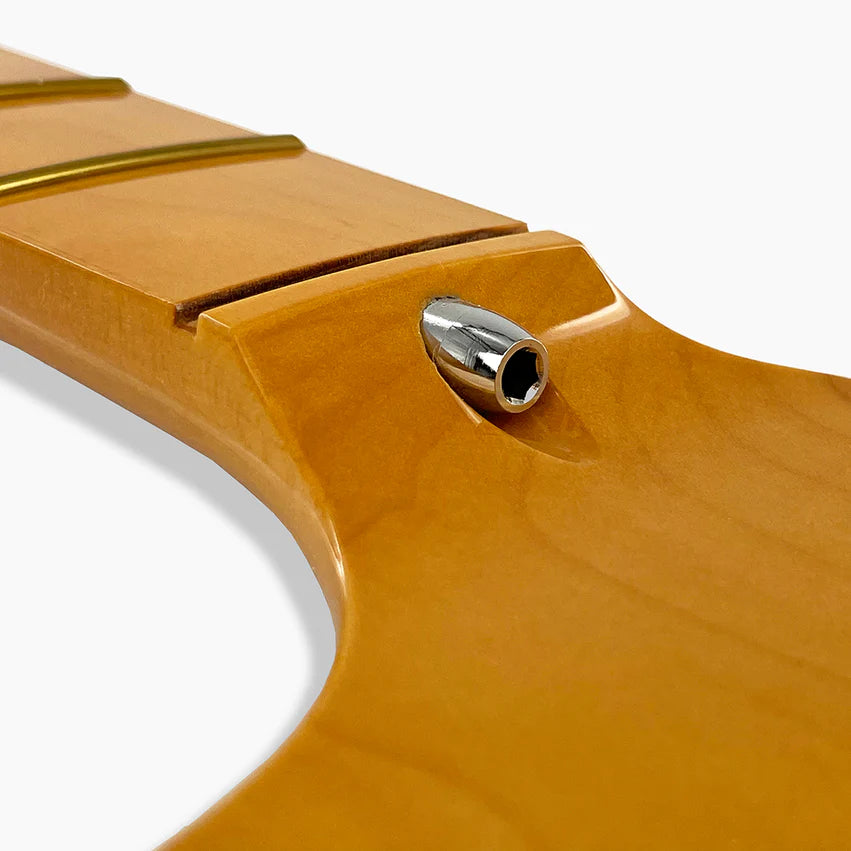 Allparts Large Headstock Stratocaster Neck, 10" Radius, Solid Maple, with Finish, Headstock, angled