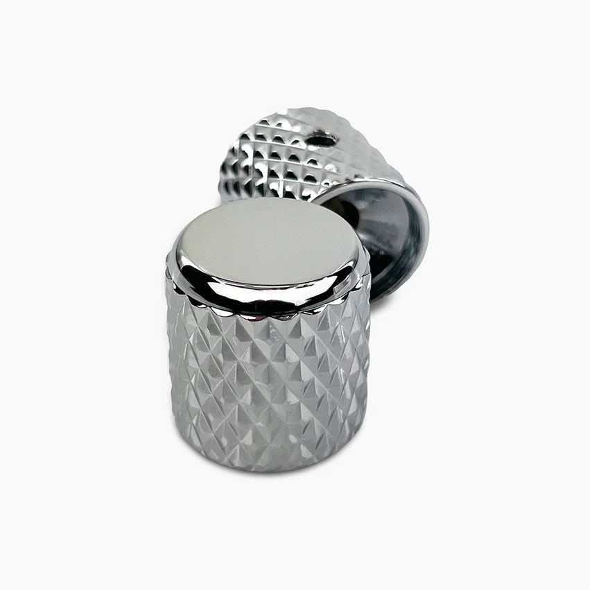 Allparts Heavy Knurl Metal Barrel Knobs,  Fits USA Solid Shaft Pots