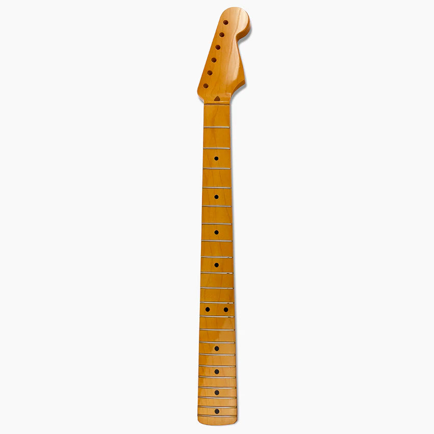 Allparts Replacement Maple Neck for Strat with Nitrocellulose Finish Topcoat, 21 Frets, 10 inch radius, Full