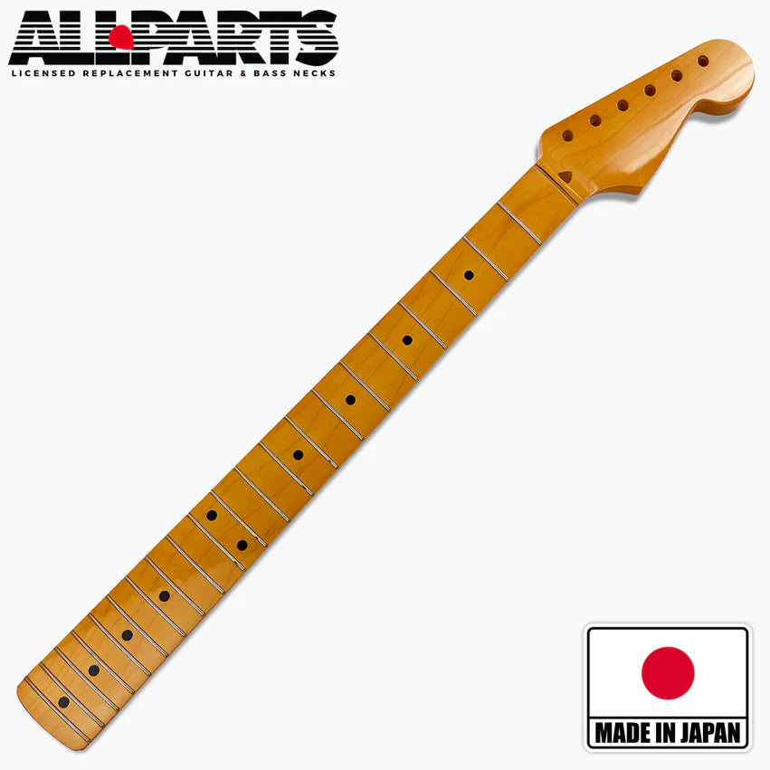 Allparts Replacement Maple Neck for Strat with Nitrocellulose Finish Topcoat, 21 Frets, 10 inch radius