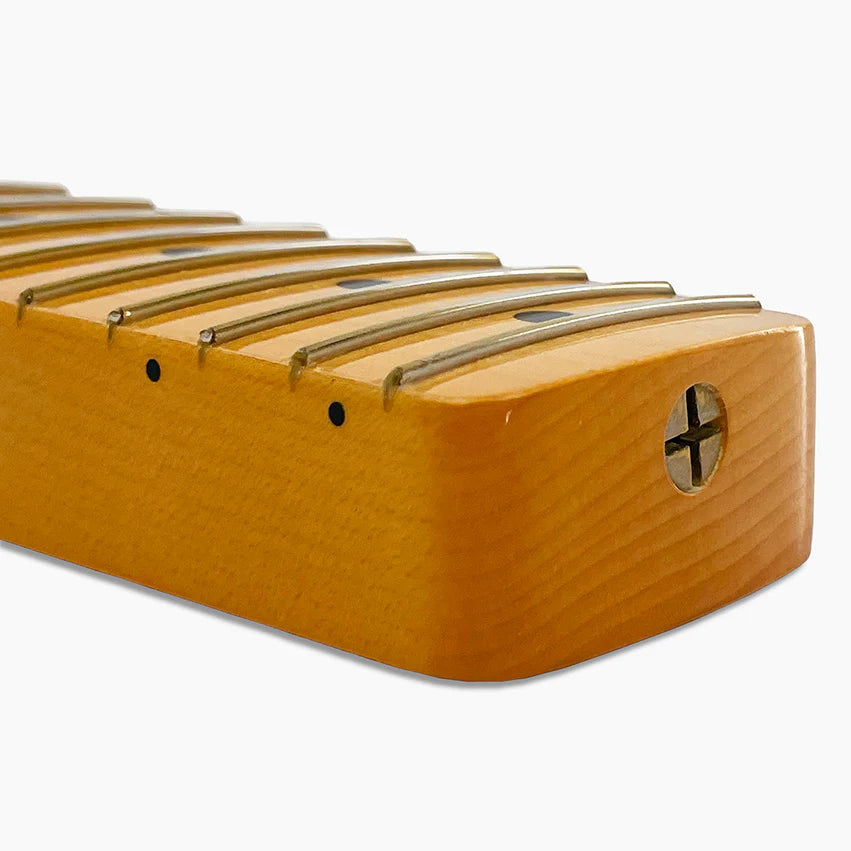 Allparts Replacement Maple Neck for Strat with Nitrocellulose Finish Topcoat, 21 Frets, 10 inch radius, Angled Heel