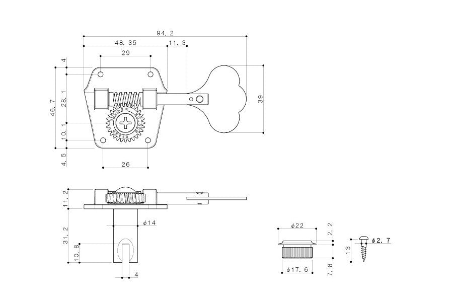 Allparts TK-0790 Gotoh Vintage-style Reverse Wind 4-in-line Bass Tuners