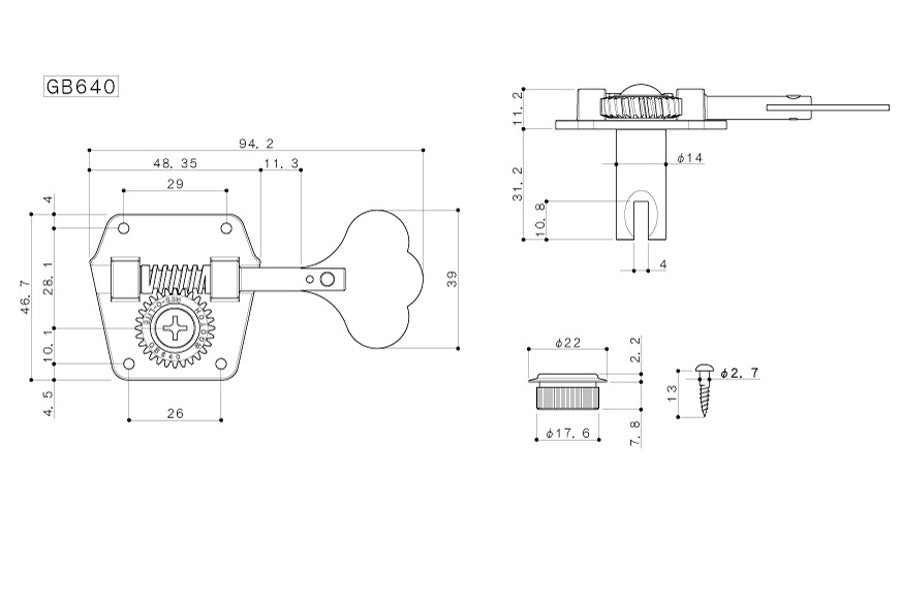 Allparts TK-0792-001 Gotoh Lightweight Bass Keys Nickel (Qty 4)