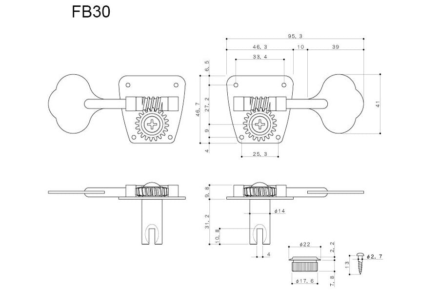 Allparts TK-0793-001 Gotoh FB30-LP Bass Key Set- (Qty 4)