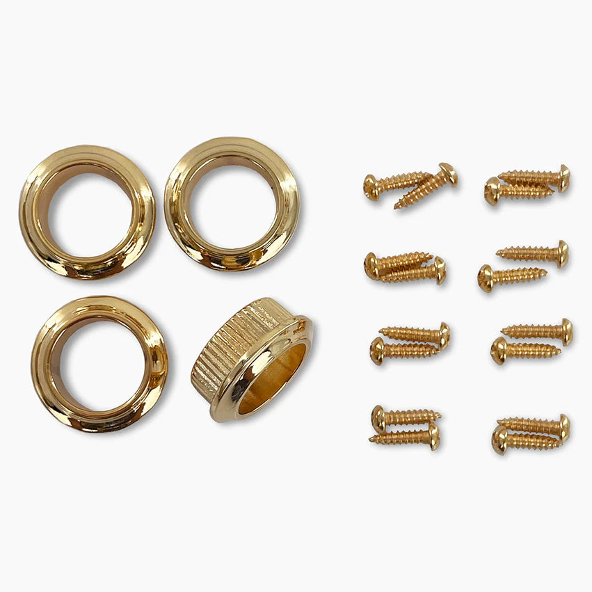 Allparts Leo Quan Badass OGT Bass Keys, Open Gear Large Post, 4-in-line set, Gold, Bushings
