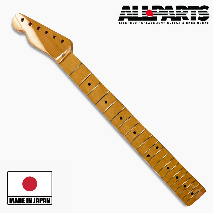 Allparts Replacement Left-handed Maple Neck For Tele, With Finish, 9-1/2 Inch Radius. 21 vintage frets 0.095" x 0.055" (2.4mm x 1.4mm)