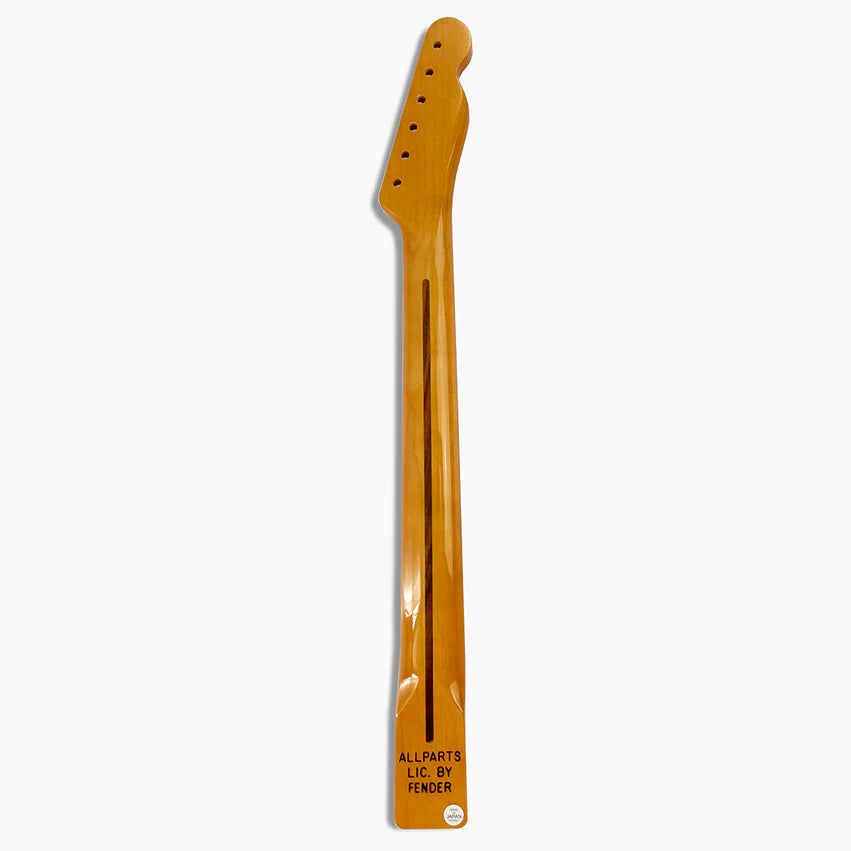 Allparts Replacement Left-handed Maple Neck For Tele, With Finish, 9-1/2 Inch Radius. 21 vintage frets 0.095" x 0.055" (2.4mm x 1.4mm), Back
