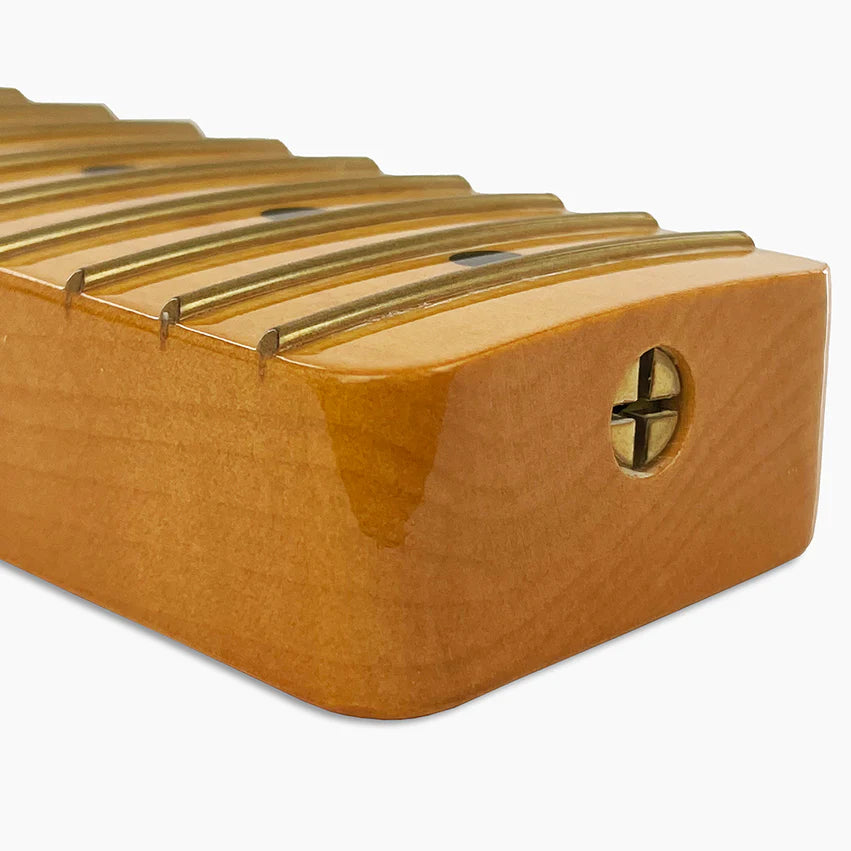 Allparts Replacement Left-handed Maple Neck For Tele, With Finish, 9-1/2 Inch Radius. 21 vintage frets 0.095" x 0.055" (2.4mm x 1.4mm), Angled Heel