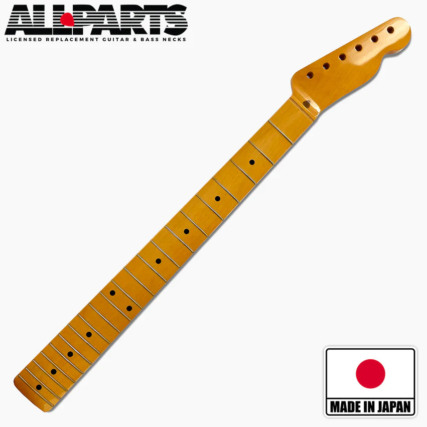 Allparts Replacement Nitro Finish Maple Neck For Tele, Nitrocellulose Finish Topcoat, 10 Inch Radius