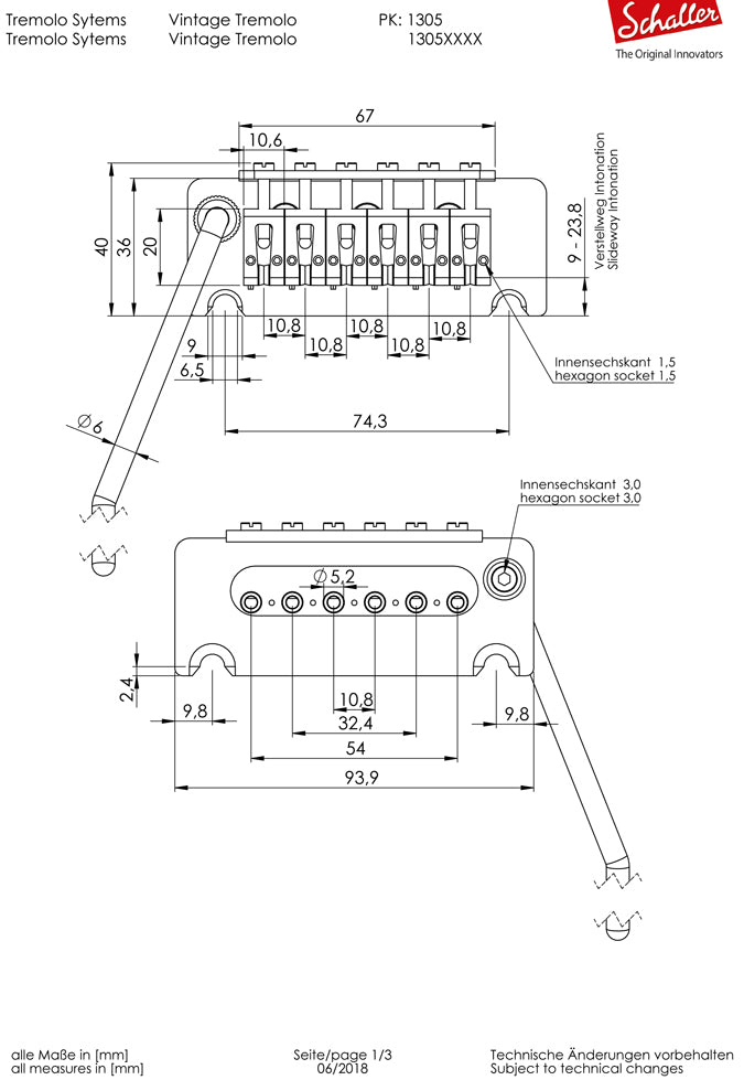 Schaller Vintage Tremolo Electric Guitar Bridge