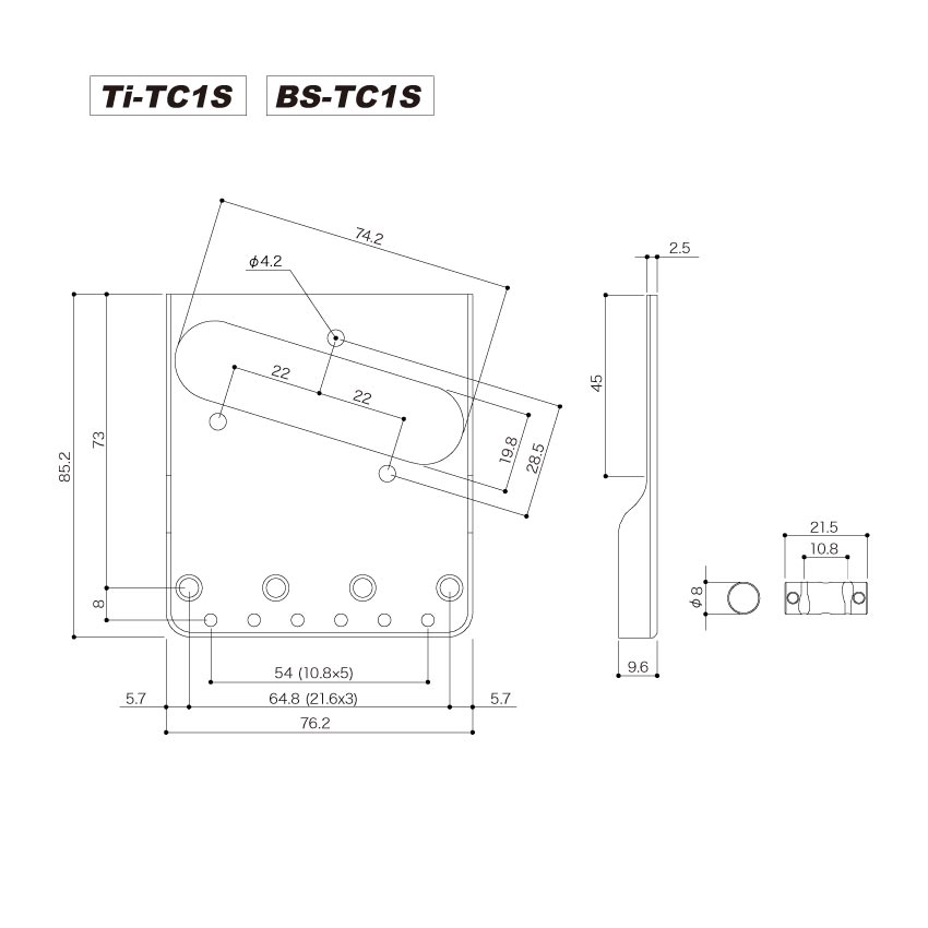 GOTOH BS-TC1S Telecaster Bridge Dimensions