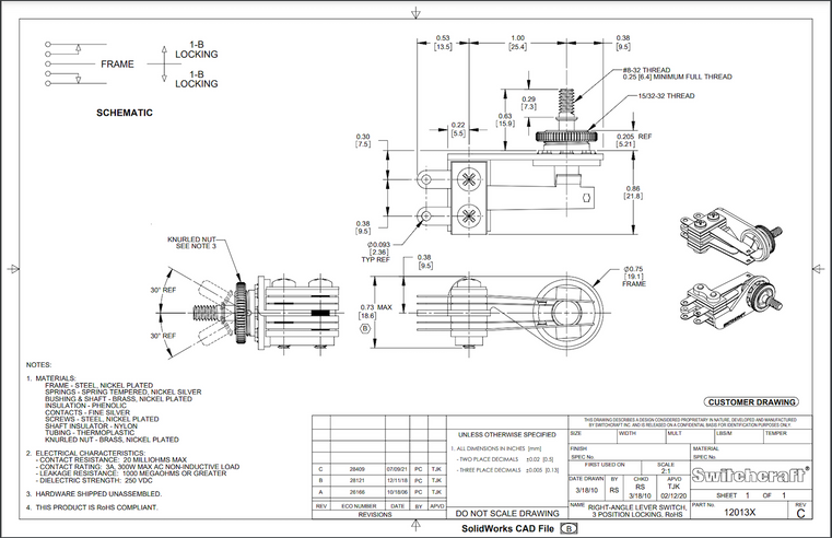 Switchcraft Right Angle 3-Way Toggle Switch