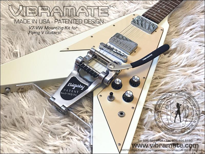 Allparts TP-3774-001 Vibramate V7-VW adapts Bigbsy B7 to fit on  Flying V, includes bracket, Nickel