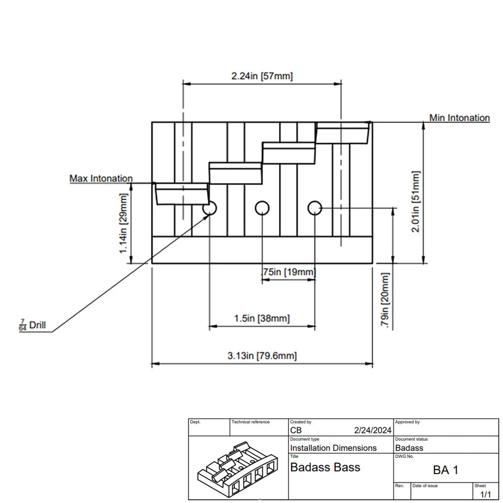 Allparts Leo Quan Badass I Bass Bridge, 4 String