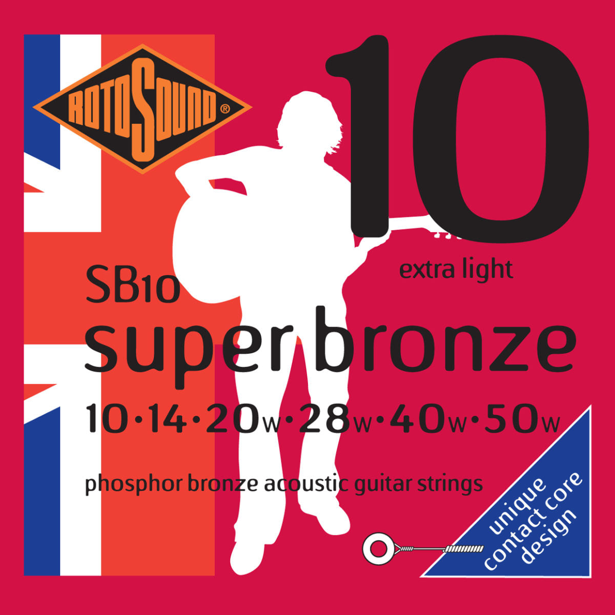 Rotosound SB10 Super Bronze Strings 10-50 for JLD Bridge Doctor Brass Pin Mount